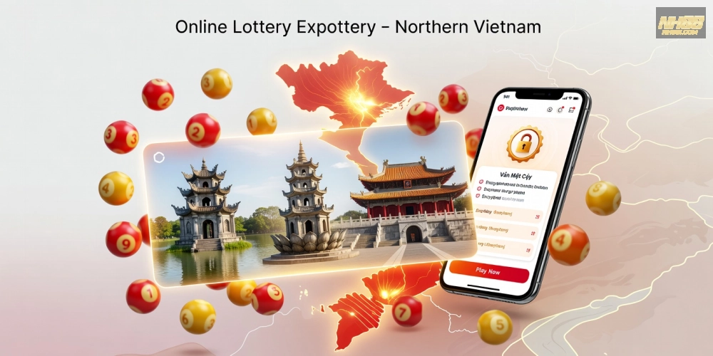 Minh họa khái niệm xổ số miền Bắc trên nền tảng NH88 với vé số và biểu tượng may mắn